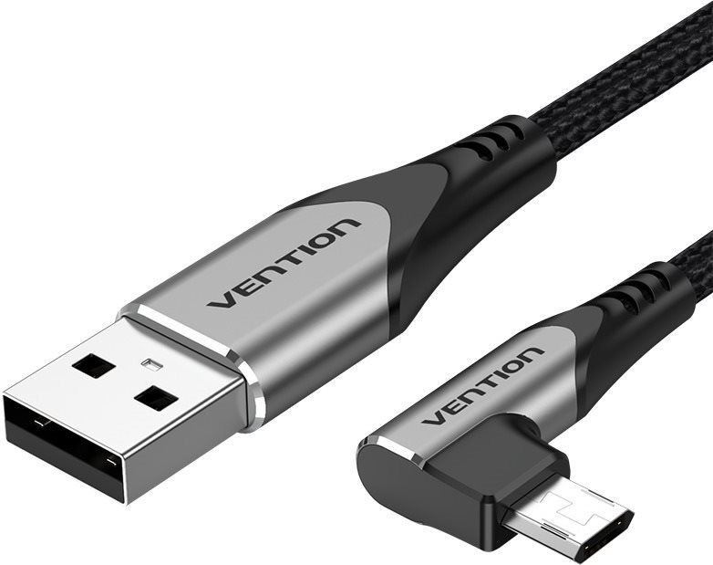 Datový kabel Vention 90° USB 2.0 -> microUSB Cotton Cable Gray 1.5m Aluminium Alloy Type