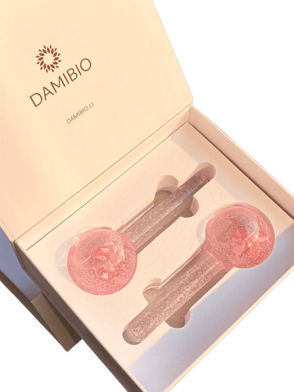 Face Roller DAMIBIO Ice Globes Růžová esence v dárkové krabičce