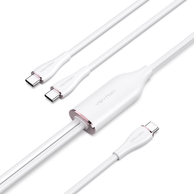 Datový kabel Vention USB 2.0 Type-C Male to 2 Type-C Male 5A Cable 1.5M White Silicone Type