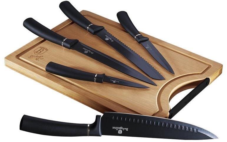 BERLINGERHAUS Sada nožů s nepřilnavým povrchem + prkénko 6 ks Black Silver Collection