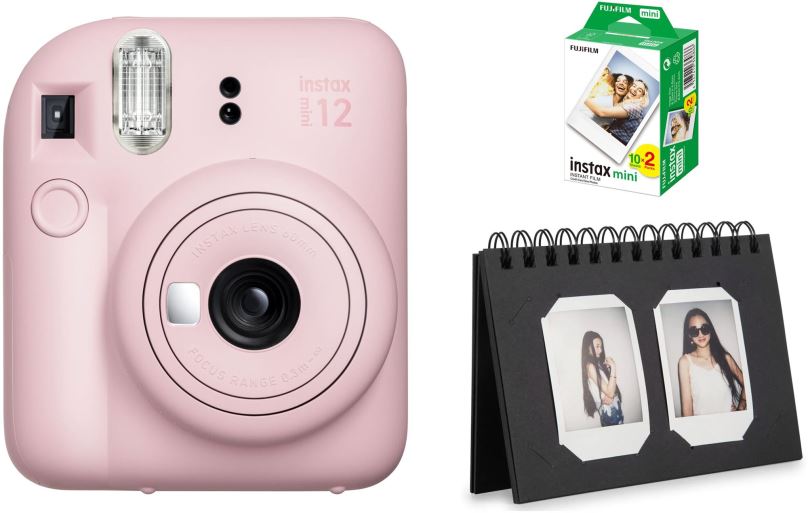 Instantní fotoaparát FujiFilm Instax Mini 12 Blossom Pink + mini film 20ks fotek + Instax desk album 40 Black