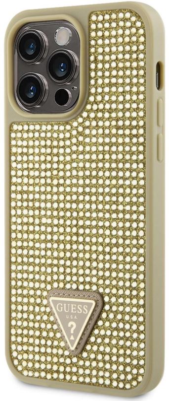 Kryt na mobil Guess Rhinestones Triangle Metal Logo Kryt pro iPhone 14 Pro Max Gold