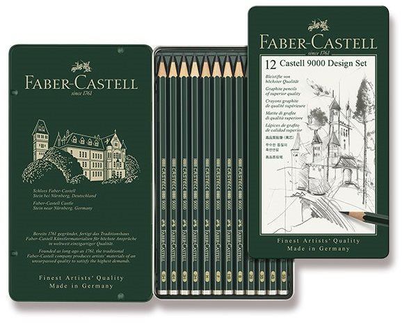 Tužka FABER-CASTELL Castell 9000 Design v plechové krabičce, šestihranná - sada 12 ks
