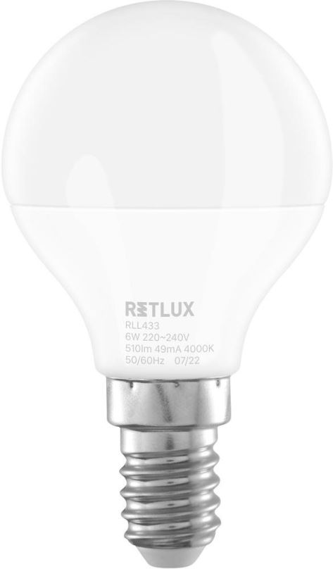 LED žárovka RETLUX RLL 433 G45 E14 miniG 6W CW