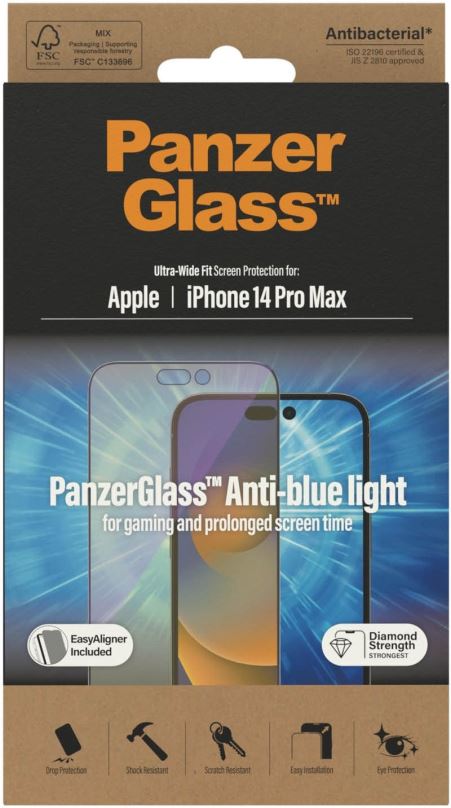 Ochranné sklo PanzerGlass Apple iPhone 14 Pro Max s Anti-BlueLight vrstvou a instalačním rámečkem