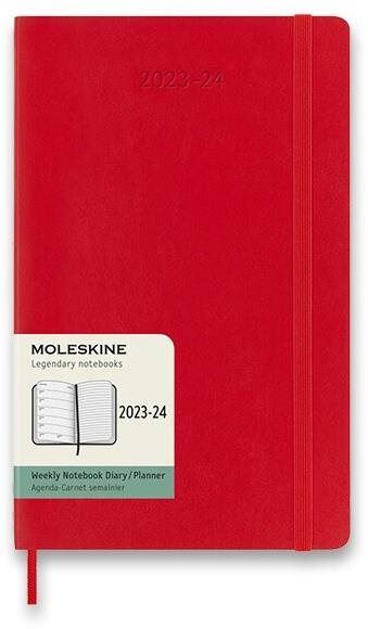 Týdenní diář Moleskine 2023-2024 L, měkké desky, červený