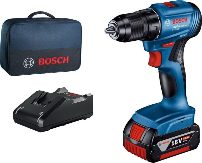 Akumulátorový šroubovák Bosch Professional GSR 185 LI  (1x 4,0 Ah, nabíječka, taška), 0.601.9K3.005