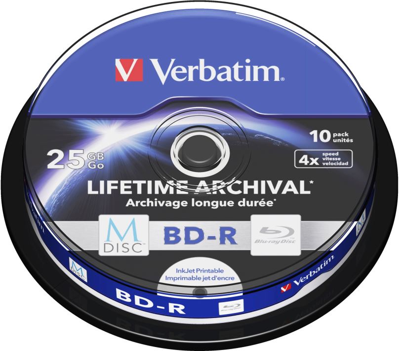 Média VERBATIM M-DISC BD-R SL 25GB, 4x, printable, spindle 10 ks