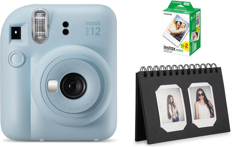 Instantní fotoaparát FujiFilm Instax Mini 12 Pastel Blue + mini film 20ks fotek + Instax desk album 40 Black
