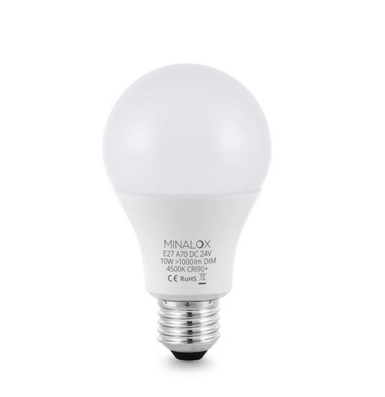LED stmívatelná žárovka Minalox A70 E27/10W/24V