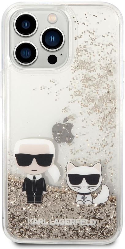 Kryt na mobil Karl Lagerfeld Liquid Glitter Karl and Choupette Zadní Kryt pro iPhone 14 Pro Max Gold