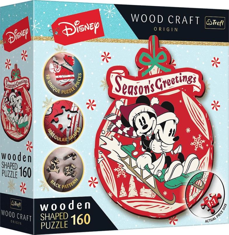 Dřevěné puzzle Trefl Wood Craft Origin puzzle Vánoční dobrodružství Mickeyho a Minnie 160 dílků