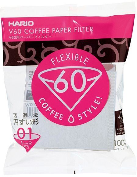 Filtr na kávu Hario papírové filtry V60-01 (VCF-01-100W), bílé, 100ks