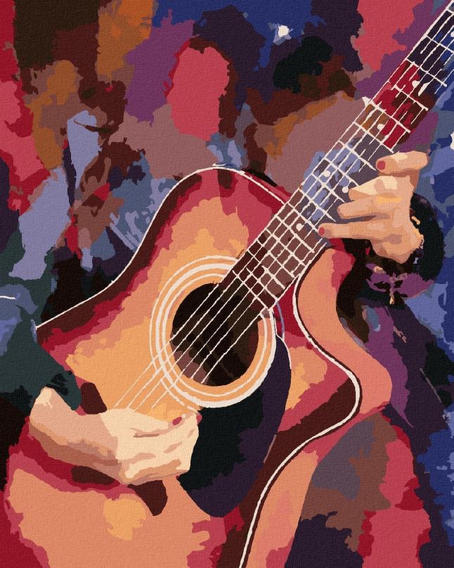 Malování podle čísel Kytara na barevném pozadí, 40x50 cm, bez rámu a bez vypnutí plátna