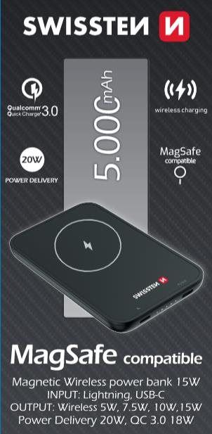 Powerbanka Swissten Power Bank for iPhone 12 (MagSafe compatible) 5000 mAh