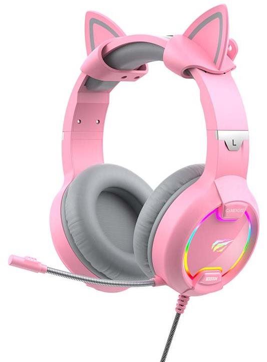 Herní sluchátka Havit Gamenote H2233d RGB, kočičí uši, růžové