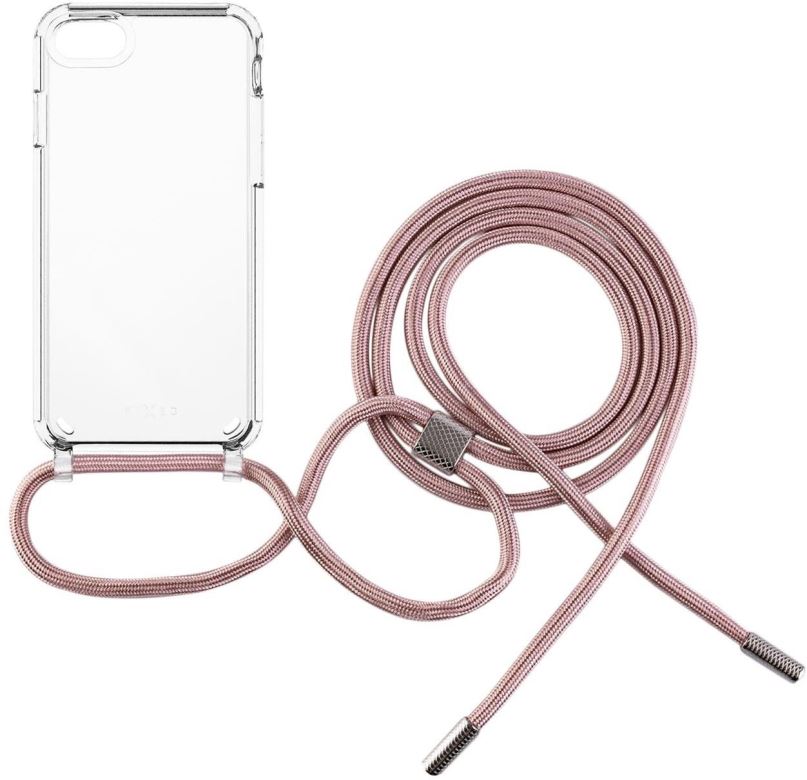 Kryt na mobil FIXED Pure Neck AntiUV s růžovou šňůrkou na krk pro Apple iPhone 7/8/SE (2020/2022)