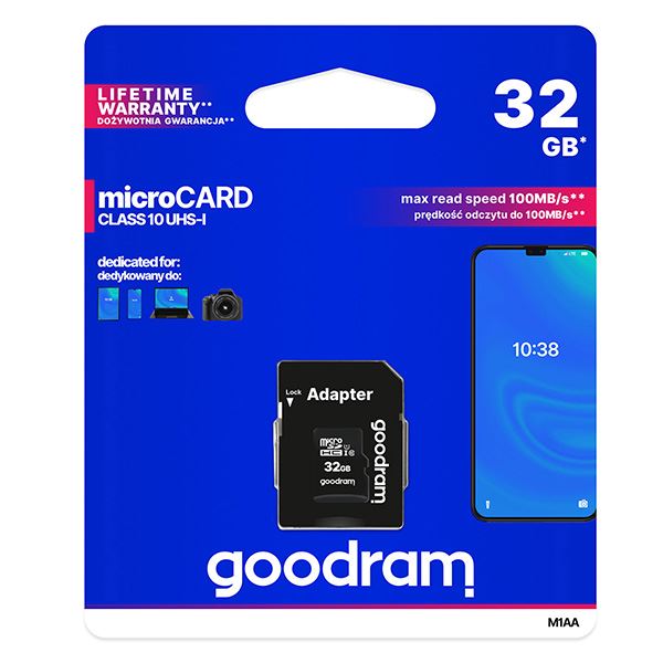 Goodram paměťová karta Micro Secure Digital Card, 32GB, micro SDHC, M1AA-0320R12, UHS-I U1 (Class 10), s adaptérem