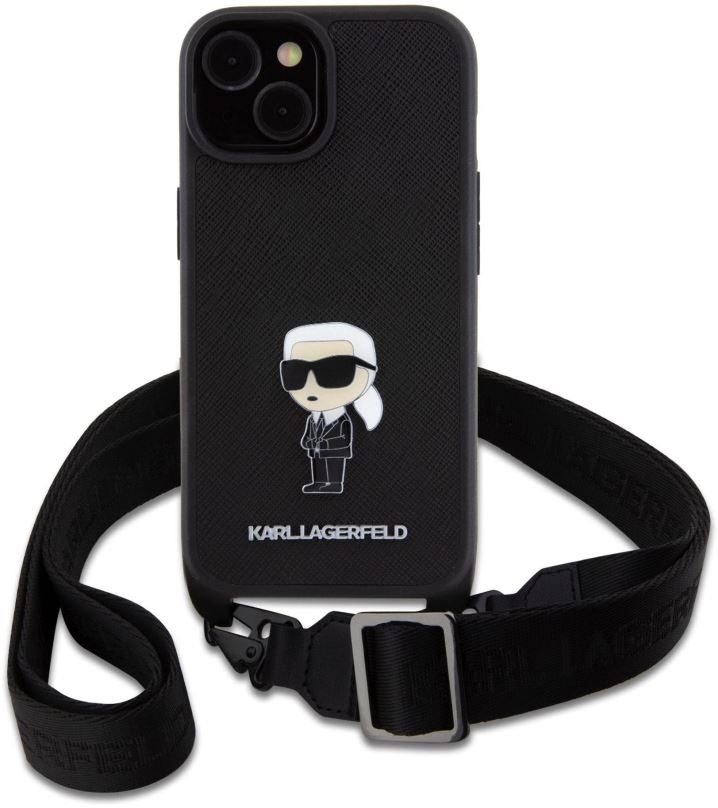 Kryt na mobil Karl Lagerfeld Saffiano Crossbody Metal Ikonik Zadní Kryt pro iPhone 15 Plus Black
