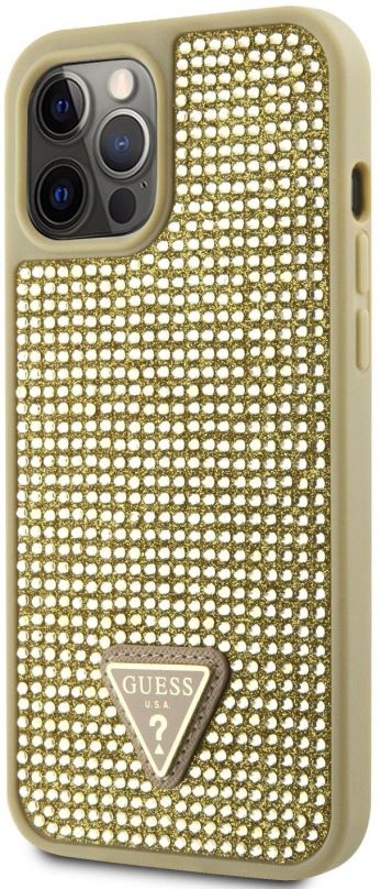 Kryt na mobil Guess Rhinestones Triangle Metal Logo Kryt pro iPhone 12 Pro Max Gold