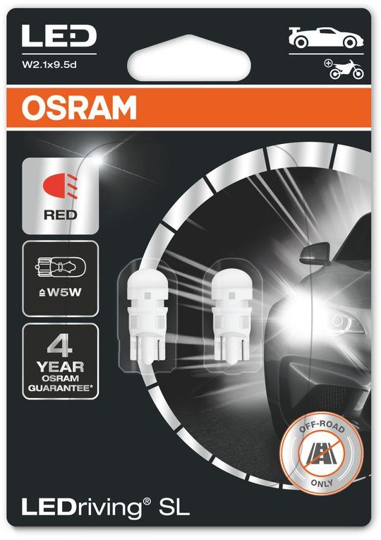 LED autožárovka OSRAM LEDriving SL W5W Červená 12V dva kusy v balení