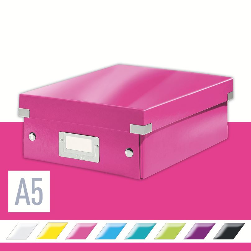 Archivační krabice LEITZ WOW Click & Store A5 22 x 10 x 28.2 cm, růžová