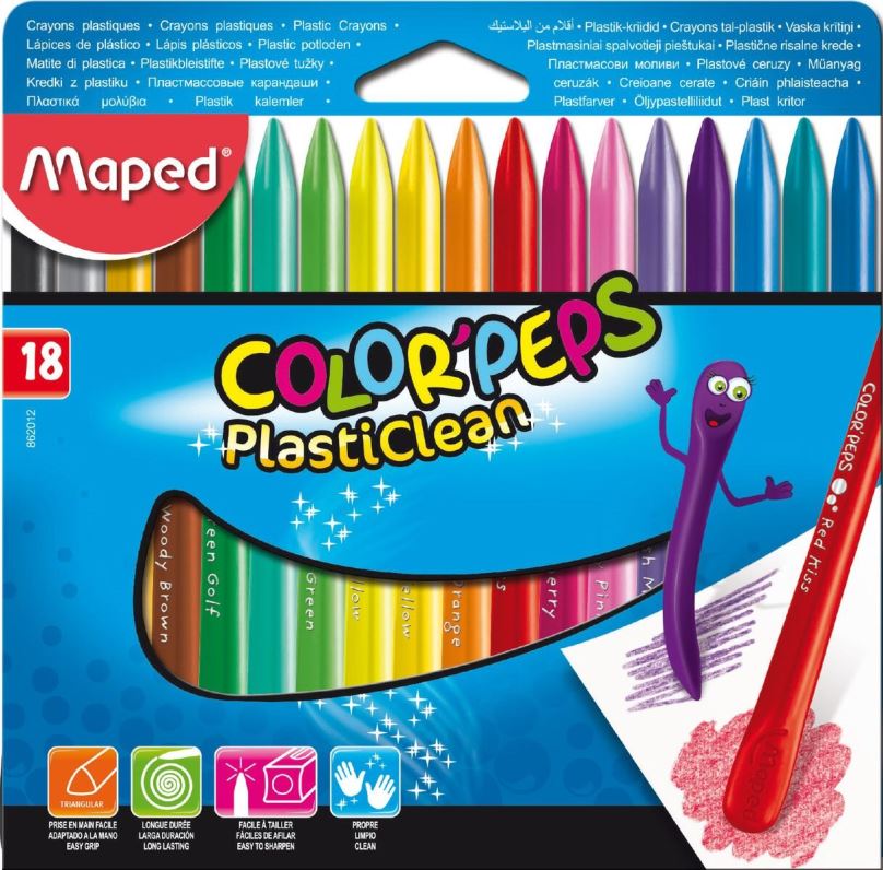 Pastelky MAPED Color Peps Plasticlean, 18 barev