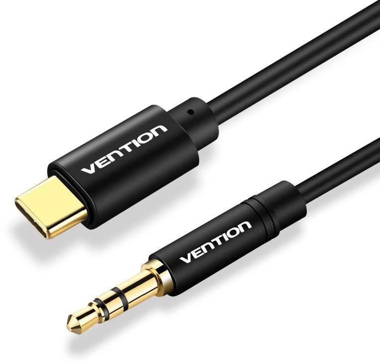 Audio kabel Vention Type-C (USB-C) to 3.5mm Male Spring Audio Cable 1.5m Black Metal Type