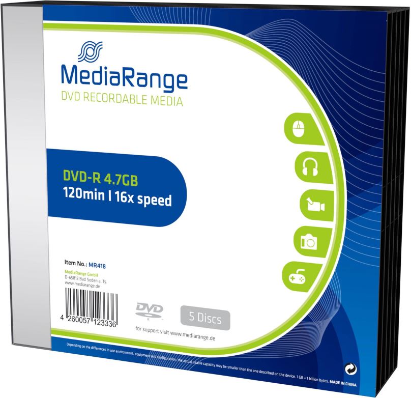 Média MEDIARANGE DVD-R 4,7GB 16x slimcase 5ks