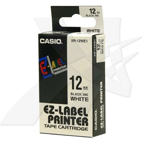 Casio originální páska do tiskárny štítků, Casio, XR-12WE1, černý tisk/bílý podklad, nelaminovaná, 8m, 12mm