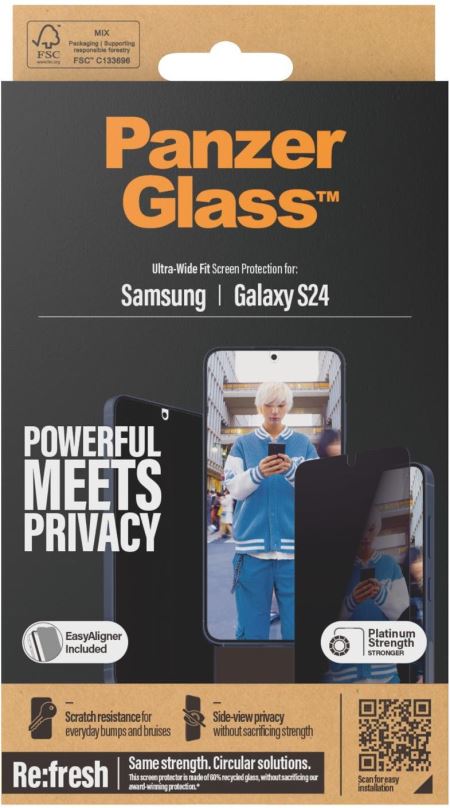 Ochranné sklo PanzerGlass Privacy Samsung Galaxy S24 s instalačním rámečkem
