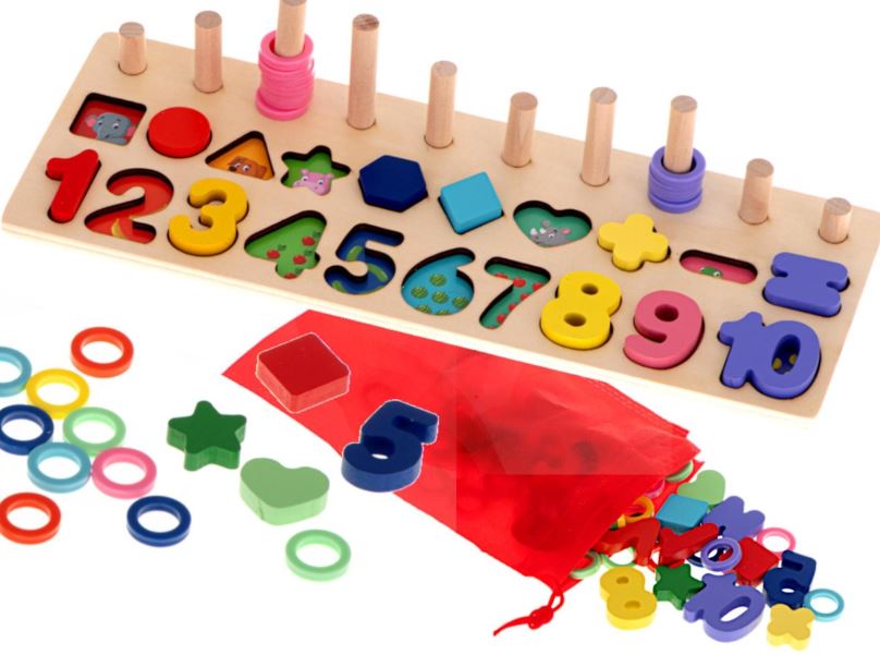 Vkládačka Montessori dřevěný třídič čísel 3v1