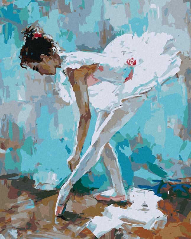 Malování podle čísel Baletka s modrým pozadím, 80x100 cm, bez rámu a bez vypnutí plátna