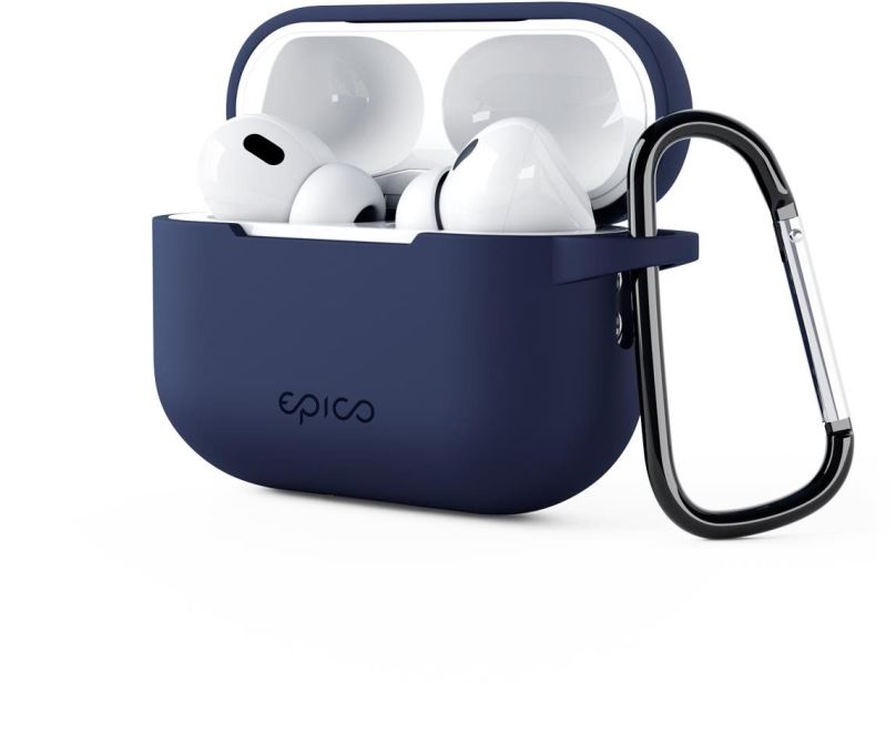 Pouzdro na sluchátka Epico silikonové pouzdro pro Airpods Pro 2 s karabinou - tmavě modré