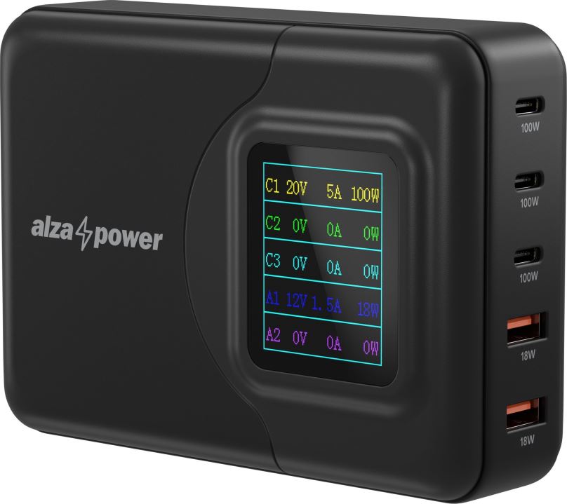 Nabíječka do sítě AlzaPower M500 Digital Display Multi Ultra Charger 200W černý