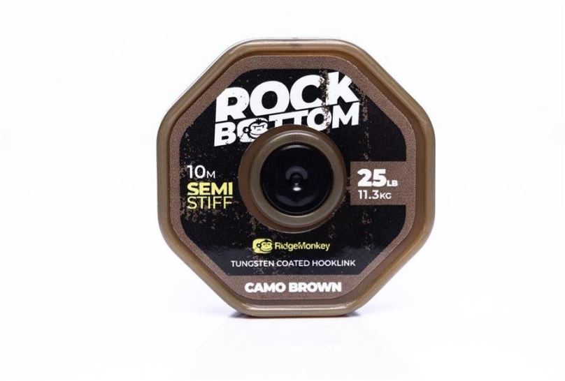 RidgeMonkey Šňůrka Connexion Rock Bottom Tungsten Coated Semi Stiff Hooklink 10m 25lb Camo Brown