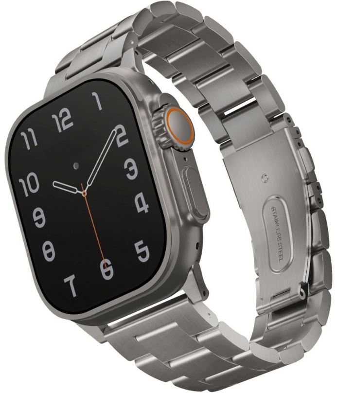 Řemínek Uniq Osta článkový ocelový pro Apple Watch 49/45/44/42mm, Titanium (Silver)