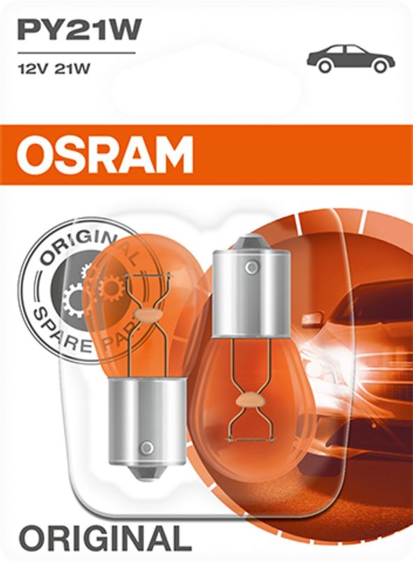 Autožárovka Osram Originál PY21W,12V, 21W, BAU15s, 2 kusy v balení, oranžová