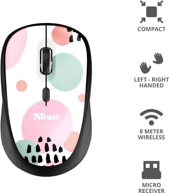 Myš Trust Yvi Wireless Mouse Pink Circles