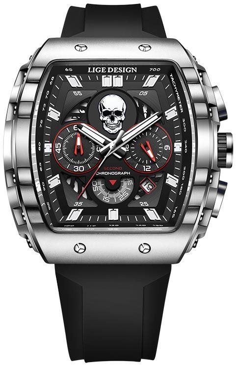 Pánské hodinky Lige Man silikone 89112-3 černé/stříbrné