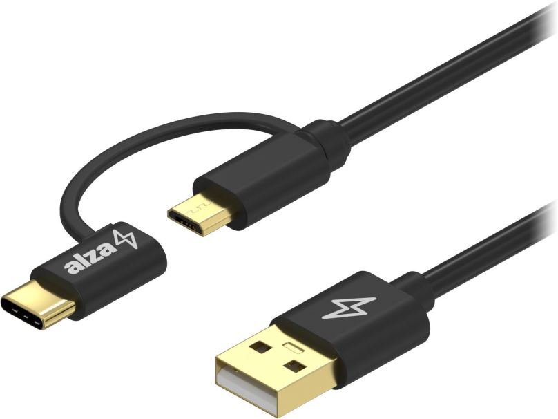 Datový kabel AlzaPower Core 2in1 USB-A to Micro USB/USB-C 1m černý