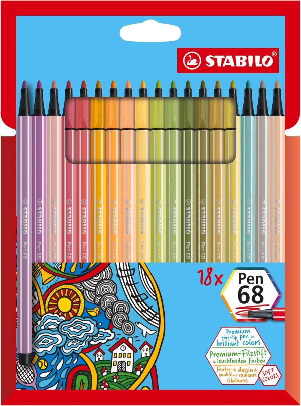 Fixy STABILO Pen 68, nové barvy, pouzdro 18 barev