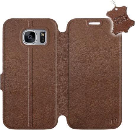Kryt na mobil Flip pouzdro na mobil Samsung Galaxy S7 Edge - Hnědé - kožené -  Brown Leather
