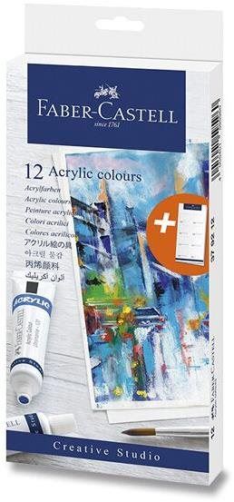 Akrylové barvy na plátno FABER-CASTELL v tubě, 12 barev