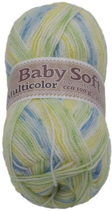 Příze Baby soft multicolor 100g - 609 bílá, žlutá, modrá, zelená