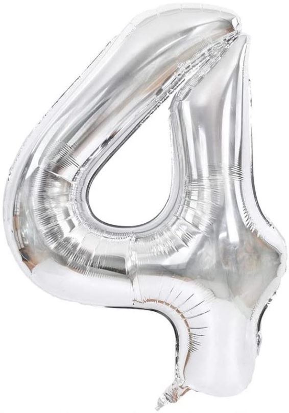 Balonky Atomia fóliový balón narozeninové číslo 4, stříbrný 82 cm