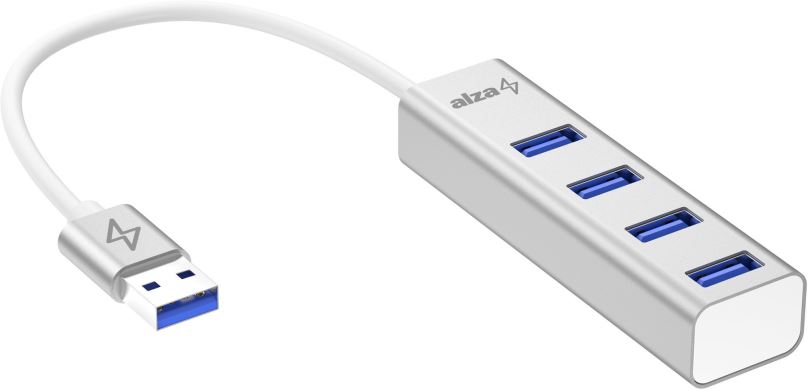 USB Hub AlzaPower AluCore USB-A (M) na 4× USB-A (F) stříbná