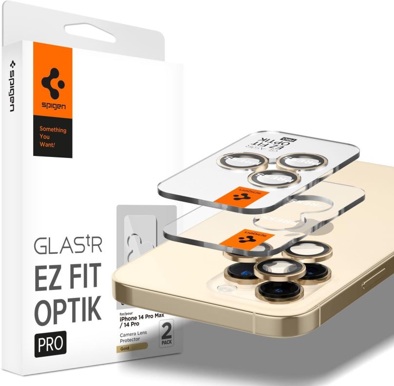 Ochranné sklo na objektiv Spigen Glass EZ Fit Optik Pro 2 Pack Gold iPhone 14 Pro/iPhone 14 Pro Max