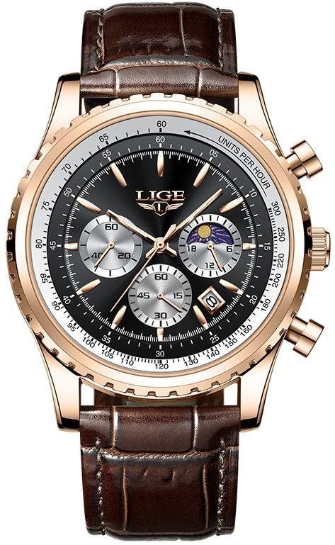 Pánské hodinky Lige Man 8989-12 rose gold black