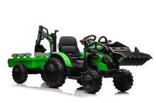 Dětský elektrický traktor TOP-WORKER 12V s naběračkami a přívěsem, zelený
